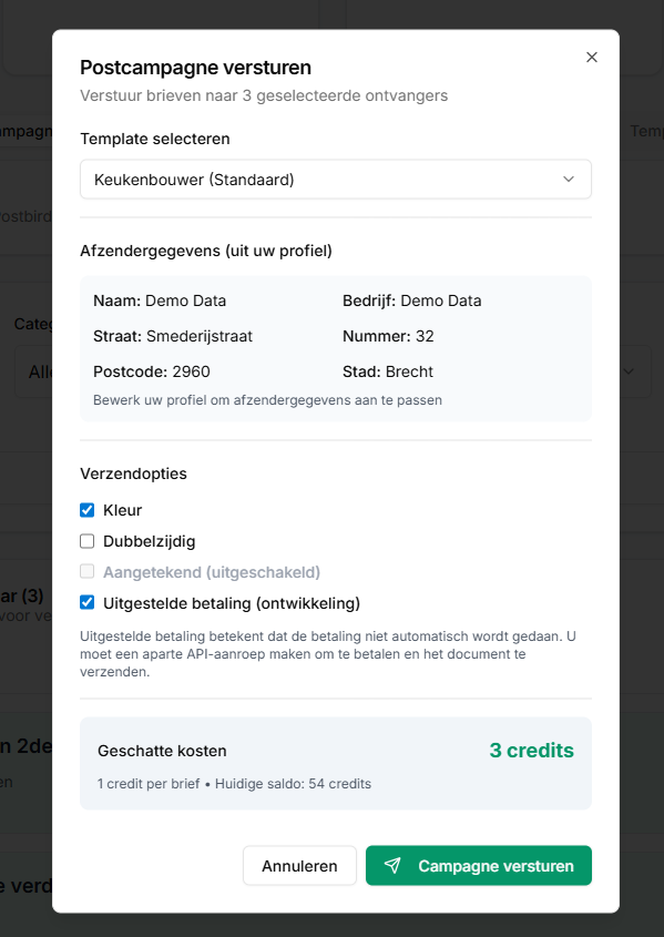 Scherm: verstuur uw eigen templates